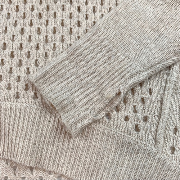 Rebecca Taylor long sleeve mock neck open knit wool blend sweater in beige - Picture 4 of 8